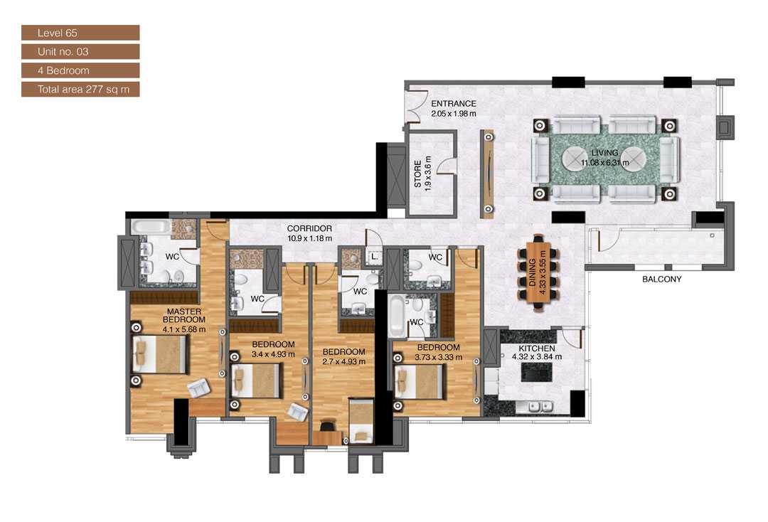 Level-65,Unit-no-3-,4-Bedroom-,Size-277-Sq m